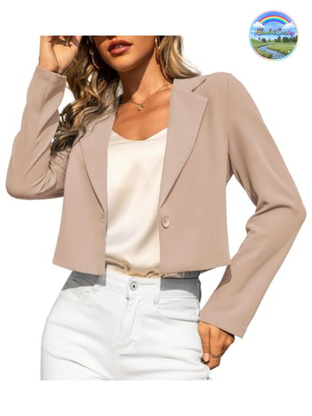Cropped Blazer Women Single Button Notch Lapel Business Casual